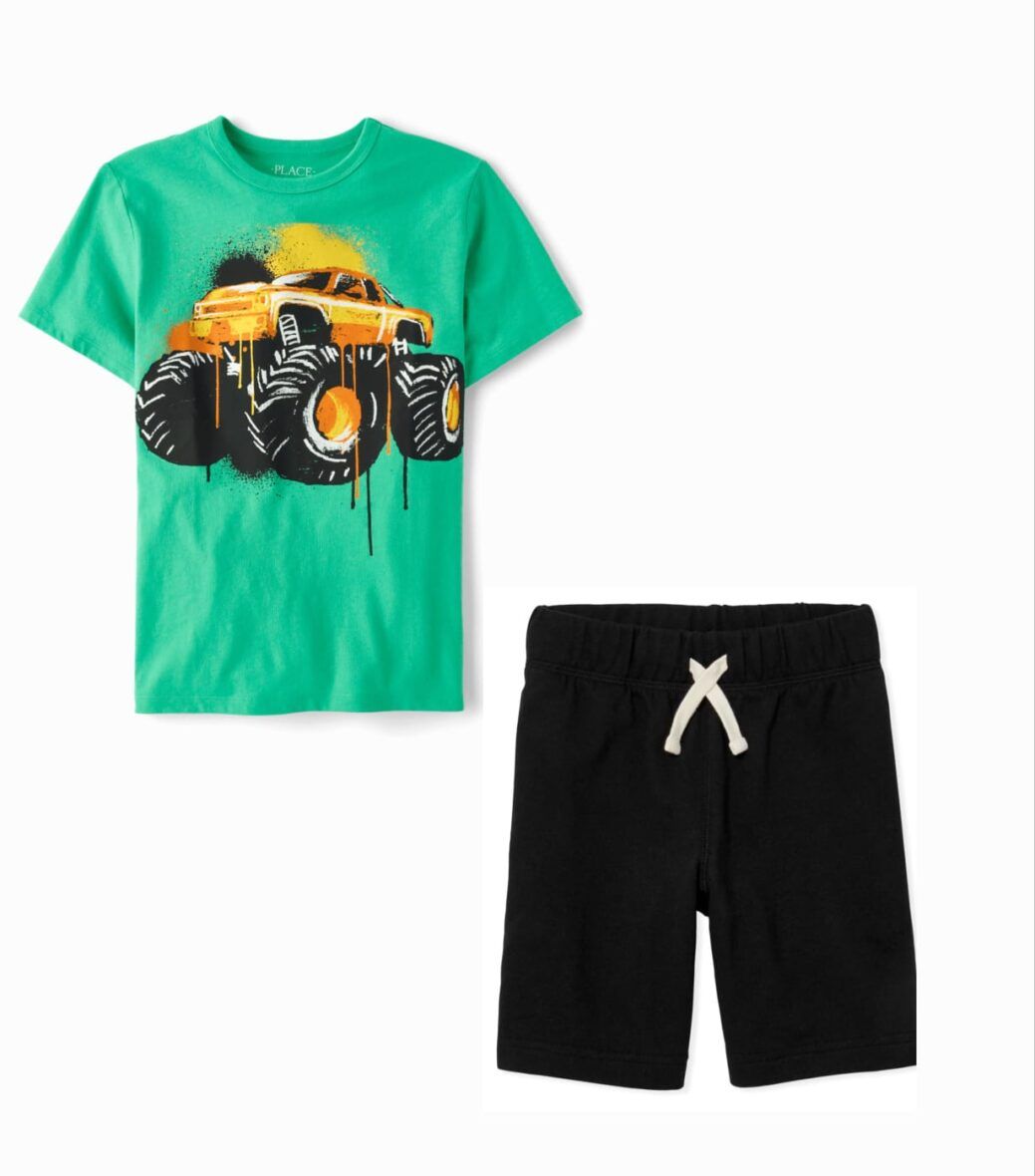 Children’s Place Boys Monster Truck Tee & Shorts 2 – Piece Set