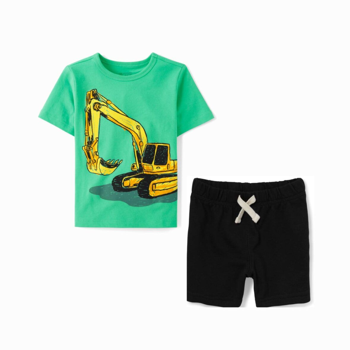 Children’s Place Toddler Boys Construction Tee & Black Shorts 2 – Piece Set