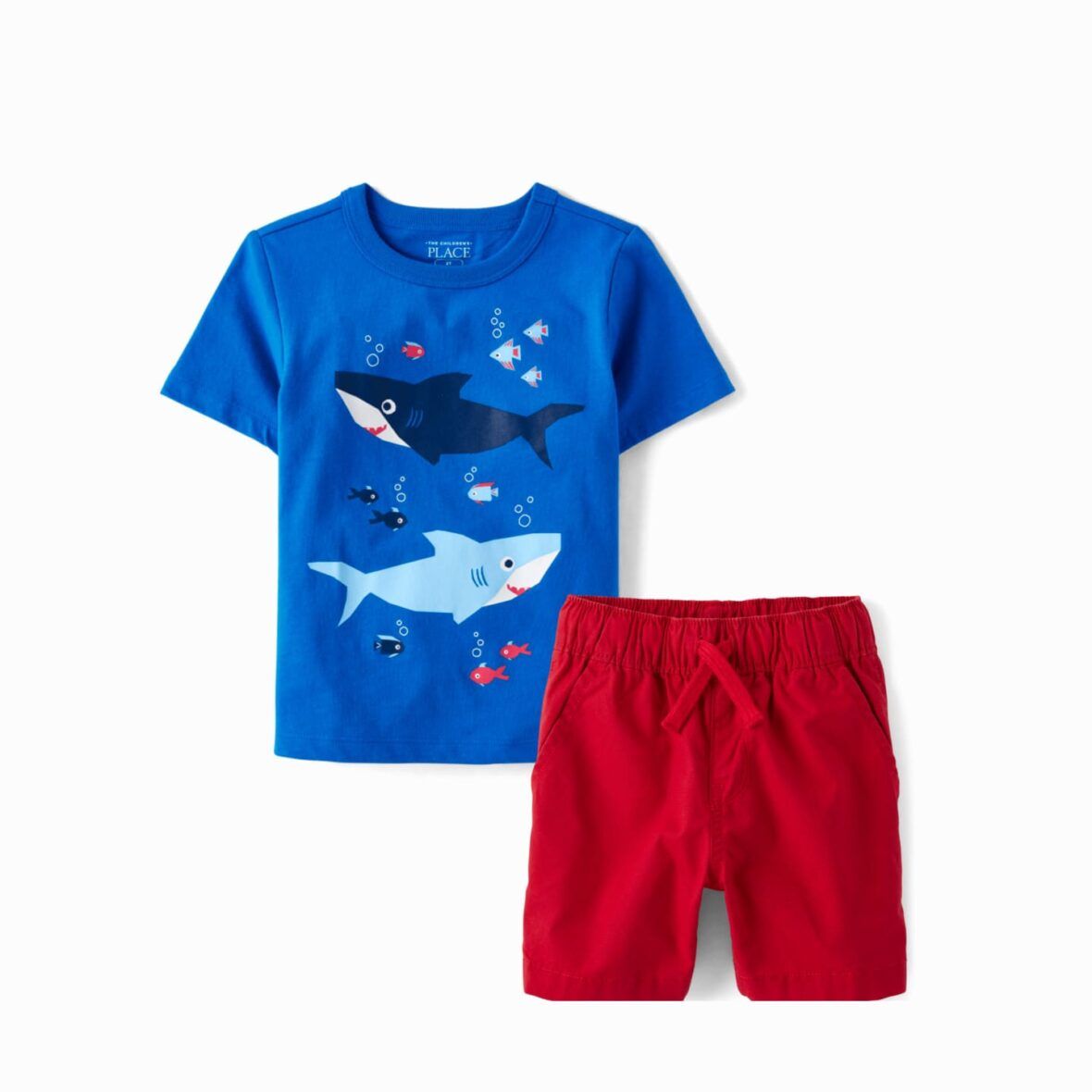 Children’s Place Toddler Boys Shark Tee & Red Shorts 2 – Piece Set