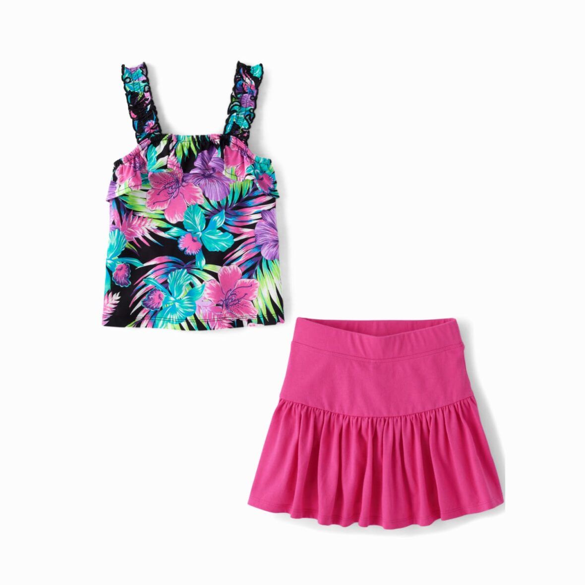 Children’s Place Girls Tropical Print Tank Top & Pink Skort 2 – Piece Set