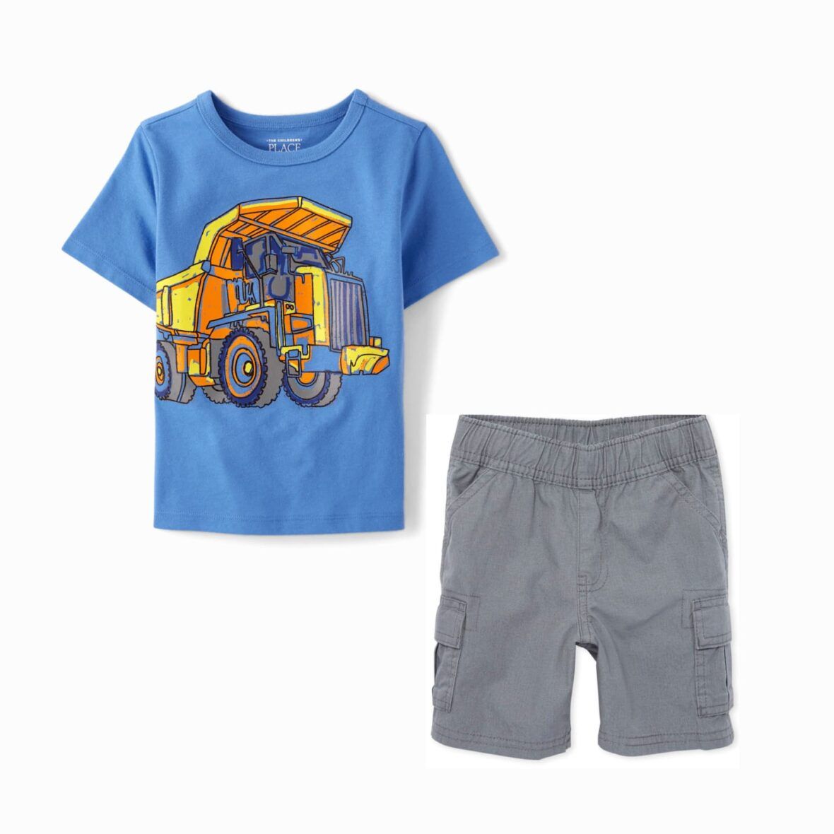 Children’s Place Toddler Boys Dumpster Truck Tee & Grey Shorts 2 – Piece Set