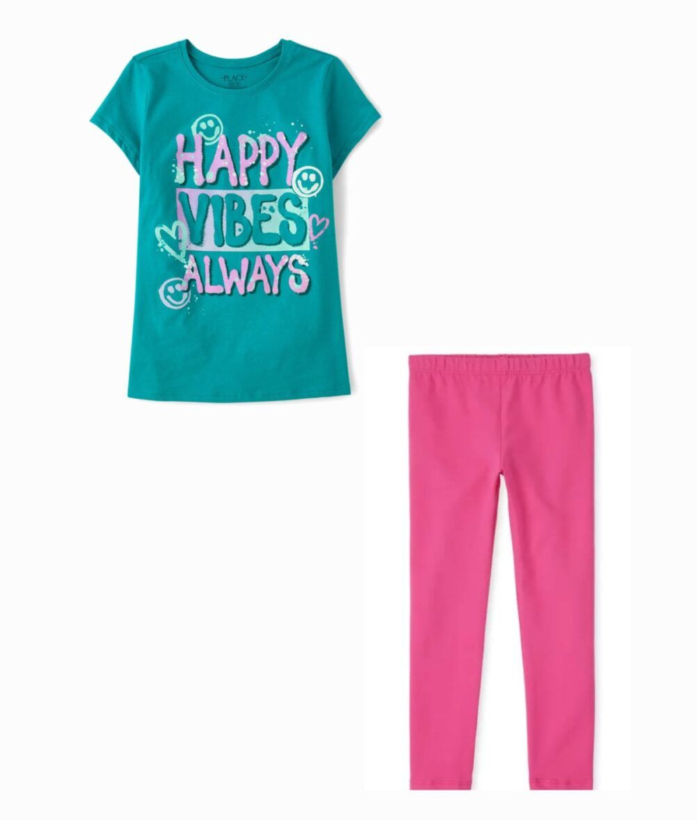 Children’s Place Girls Happy Vibes Tee & Pink Leggings 2 – Piece Set