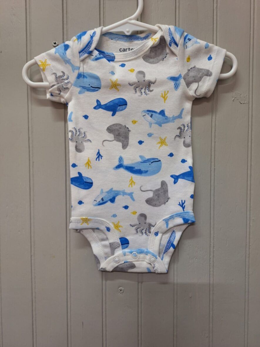 Carter’s Baby Boy Short Sleeve Onesie – White/Whale