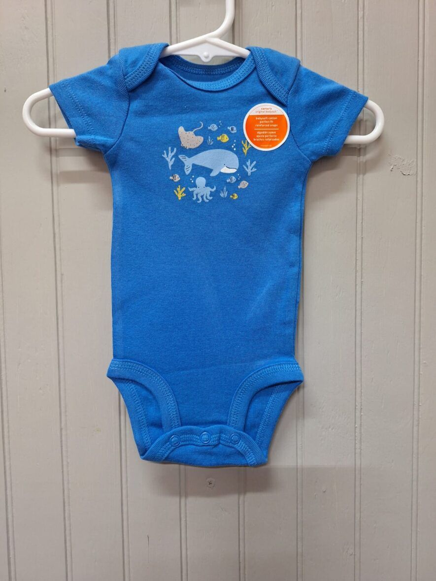 Carter’s Baby Boy Short Sleeve Onesie – Blue Whale