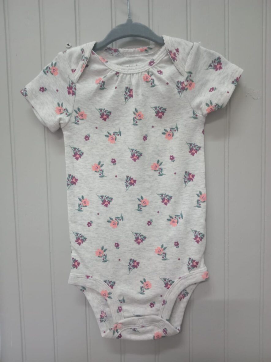 Carter’s Baby Girls Short Sleeve Onesie – Grey Flowers