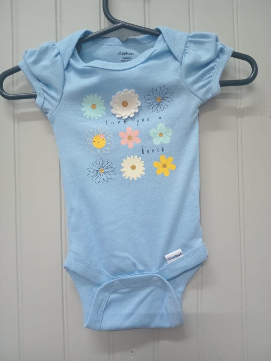 Gerber Baby Girls Short Sleeve Onesie – Blue Flowers