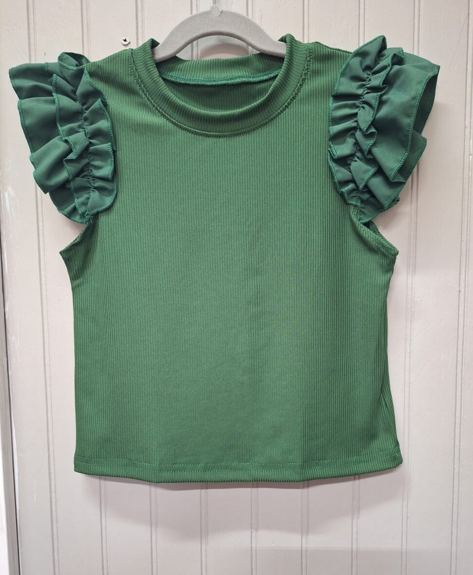 Shein Tween Girls Green Ruffle Sleeve Top