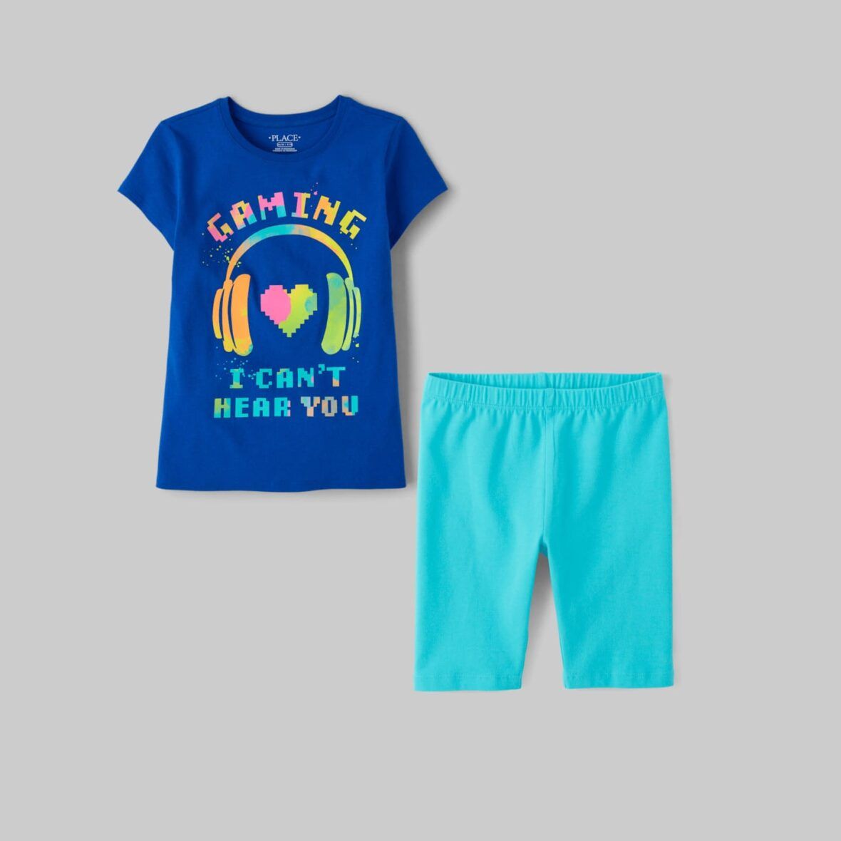 Children’s Place Girls Gamer Graphic Tee & Biker Shorts 2 – Piece Set