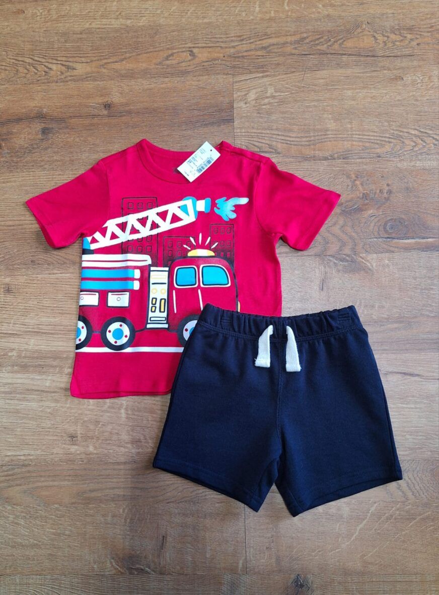 Children’s Place Baby & Toddler Firetruck Tee & Black Shorts 2 – Piece Set