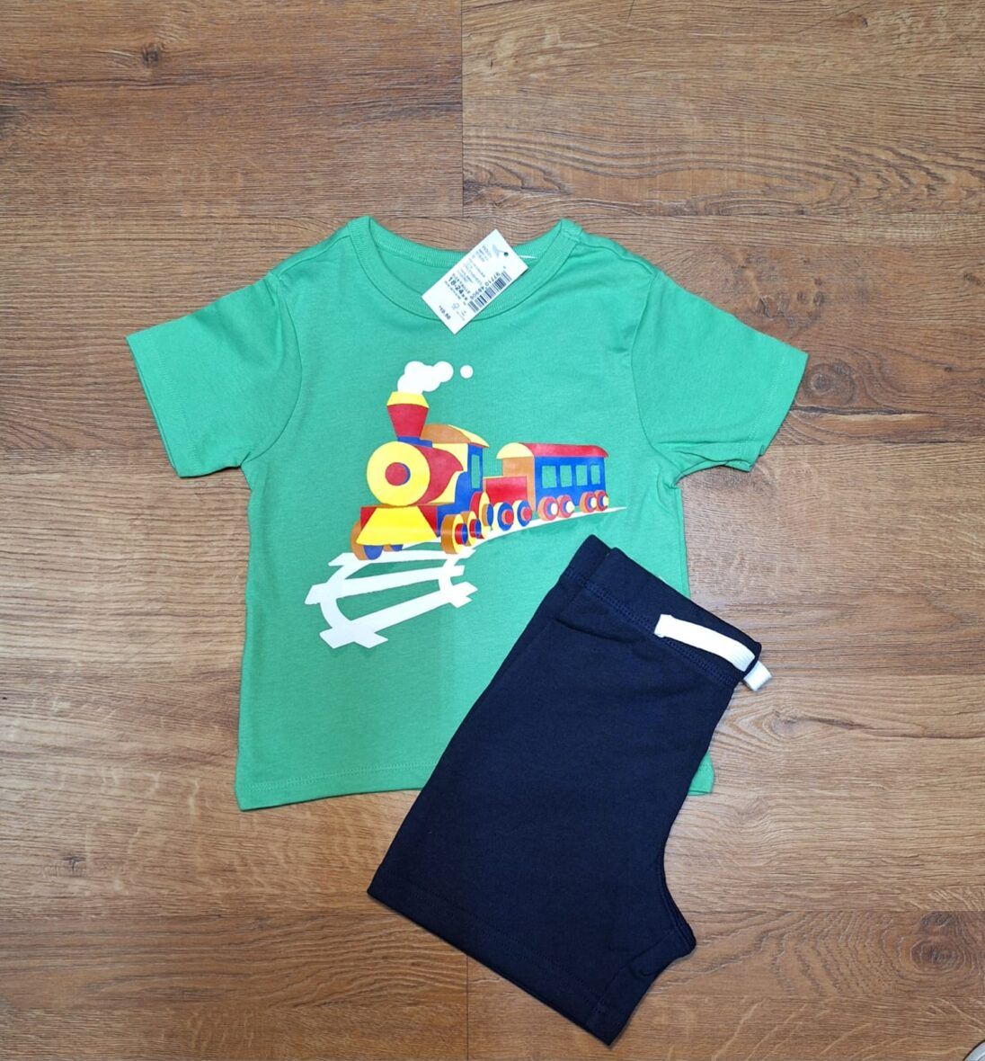 Children’s Place Baby Boy Train Graphic Tee & Navy French Terry Shorts 2 – Piece Set