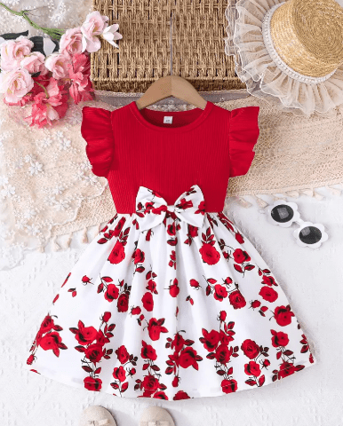 Temu toddler girl red floral dress