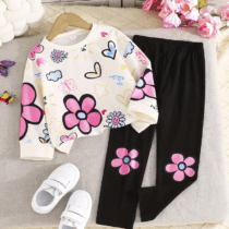 Toddler Girls Flower Sweater and black pants set