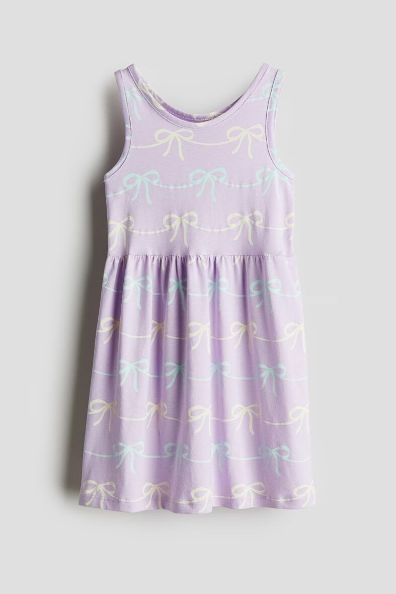 H & M Girls Cotton Jersey Dress – Lilac/Bows