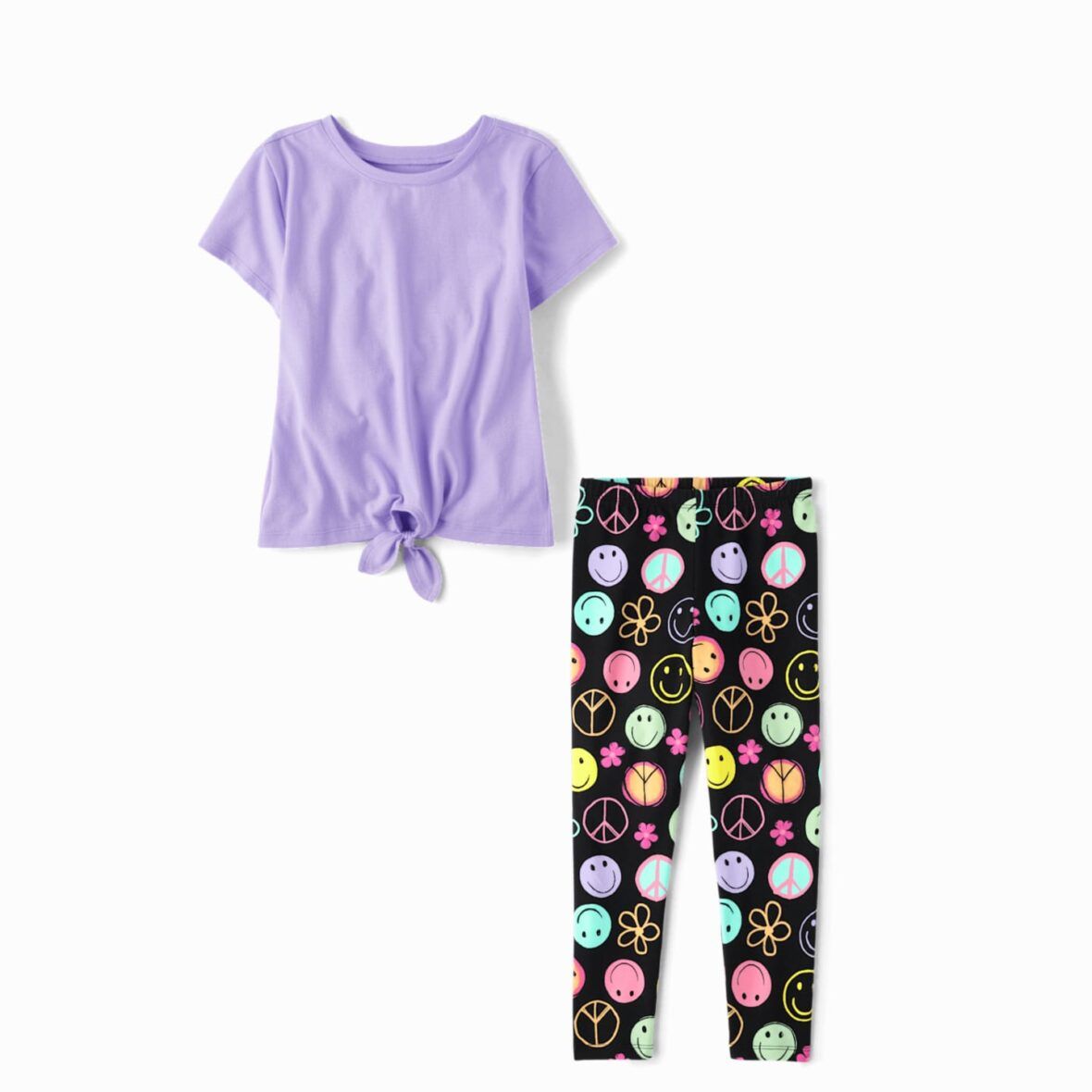 Children’s Place Girls Lilac Tie Front Top & Smiley Leggings Set