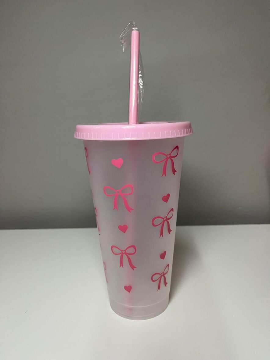 Bow Print Large Tumbler With Lid & Straw