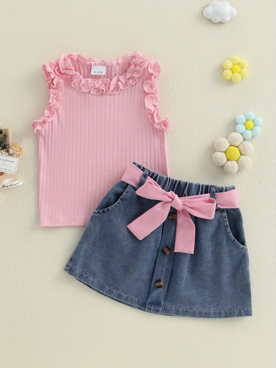 Baby & Toddler Girls Ruffle Tank Top & Denim Skirt Set