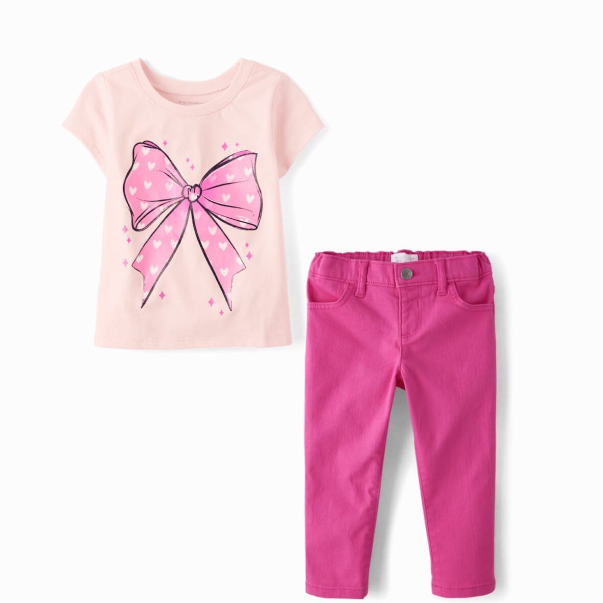 Children’s Place Toddler Girls Bow Graphic Tee & Pink Jeans