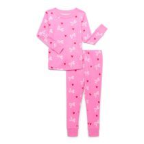 Wondernation Baby & Toddler girls bow and heart pajama set