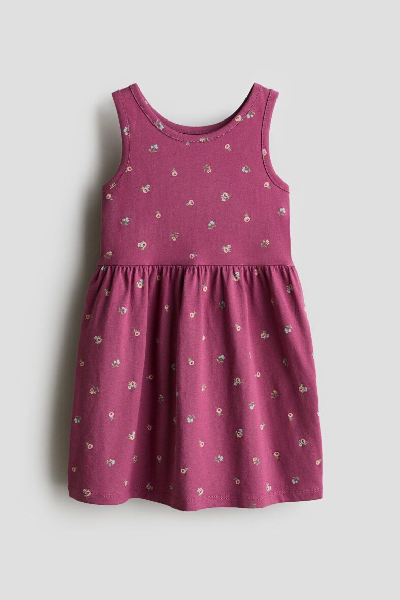 H & M Toddler Girls & Girls Jersey Dress – Dark Purple/Flowers