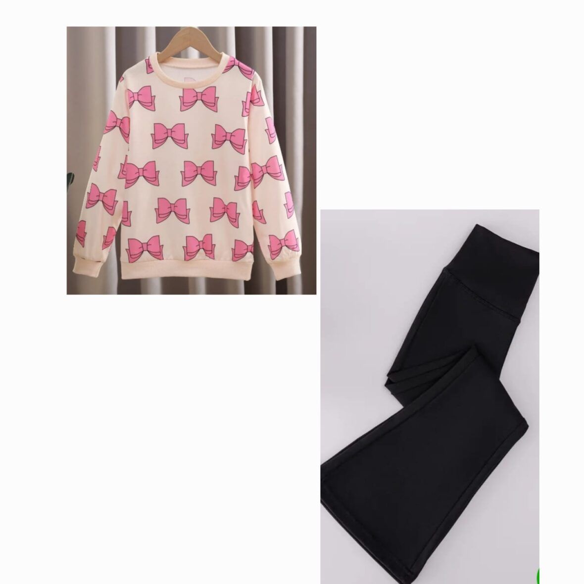 Youth Girls Bow Sweater Top & Flare Leggings 2 – Piece Set