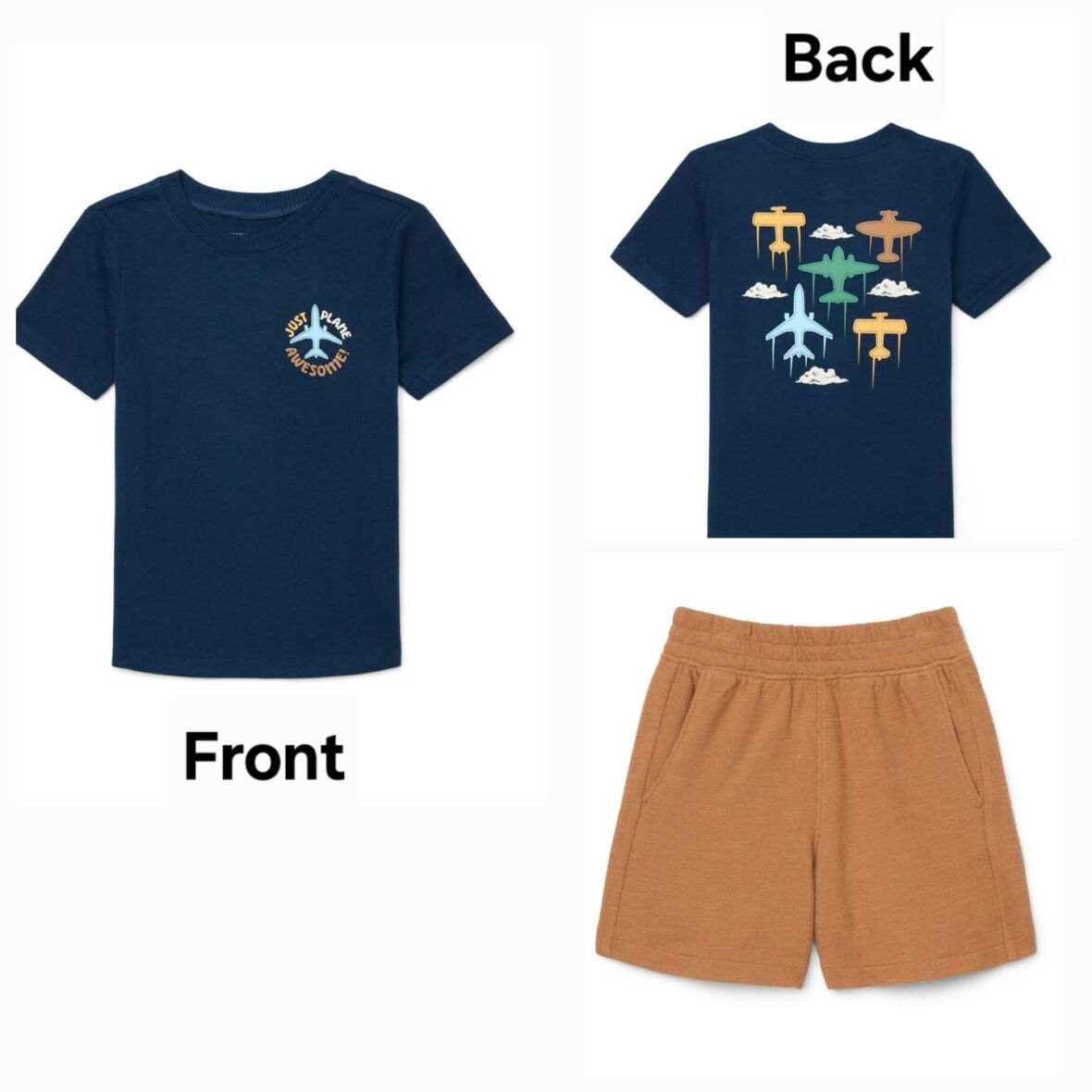 Garanimals Toddler Boys Navy Short Sleeve Graphic Tee & Brown Shorts Set