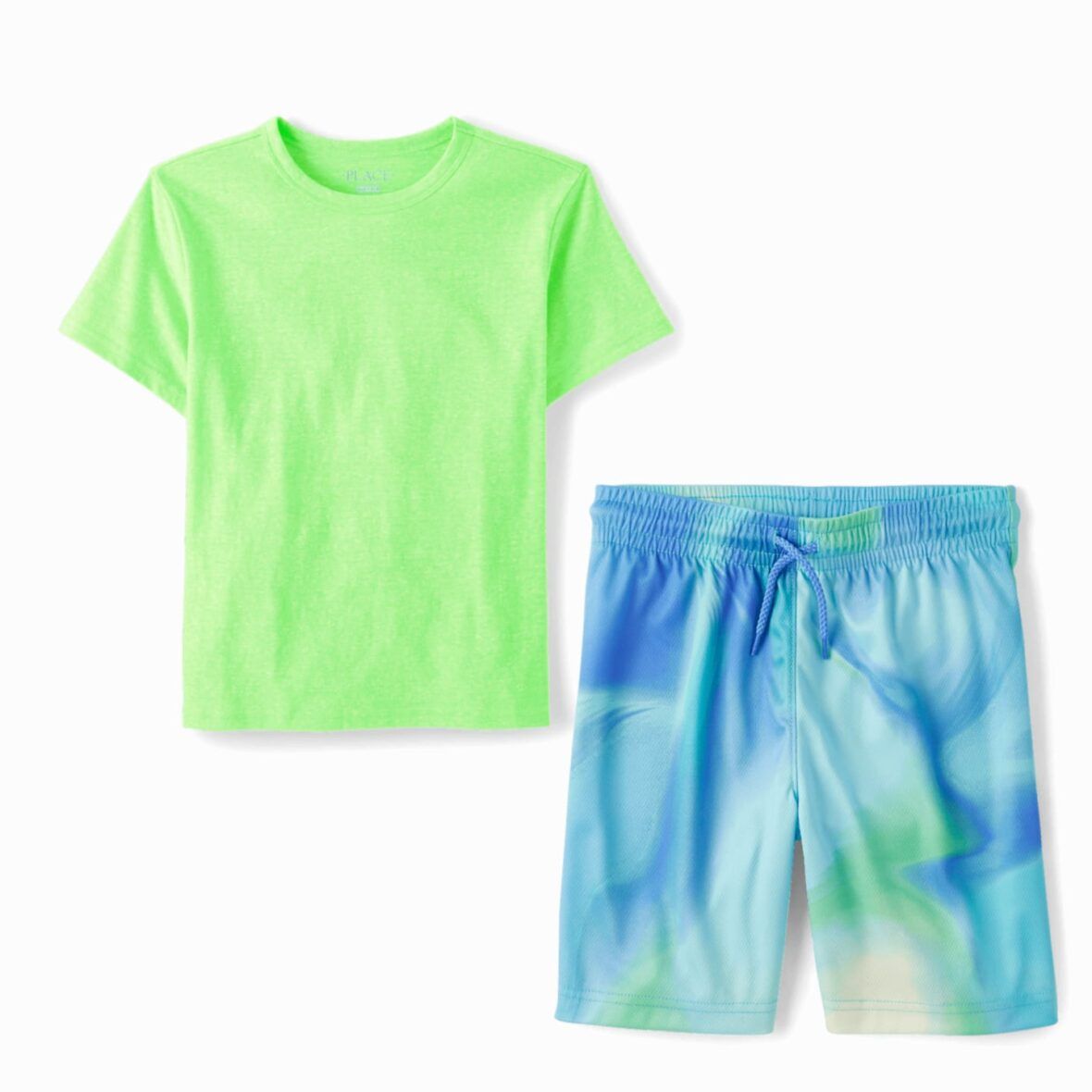 Children’s Place Boys Neon Green Tee & Mesh Basketball Shorts Set