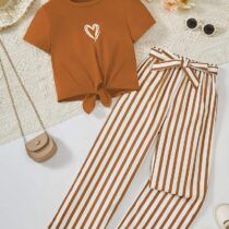 Girls brown heart pants set