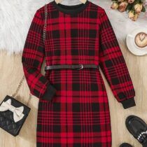 Black and Red Plaid Dress with belt