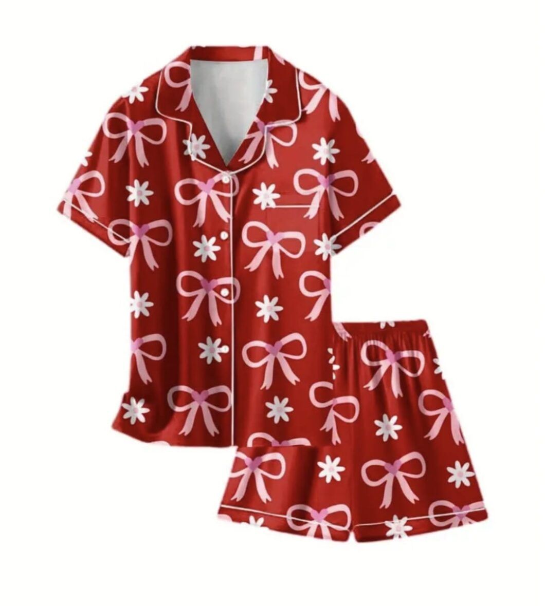 Toddler Girls & Girls Satin Button Up Red Pajama 2 – Piece Set