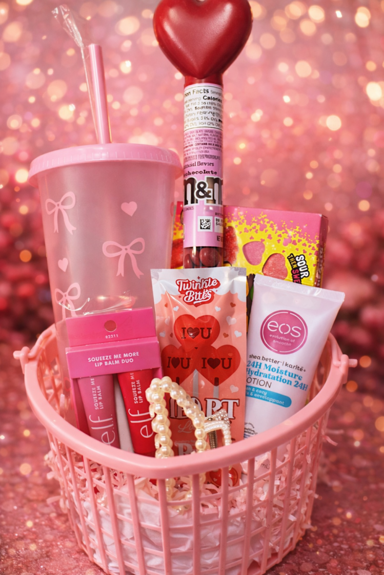 Girls Valentines Gift Basket – Pink