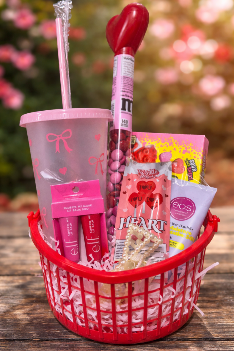 Girls Valentines Gift Basket – Red