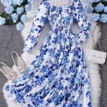 Blue & White floral long sleeve dress