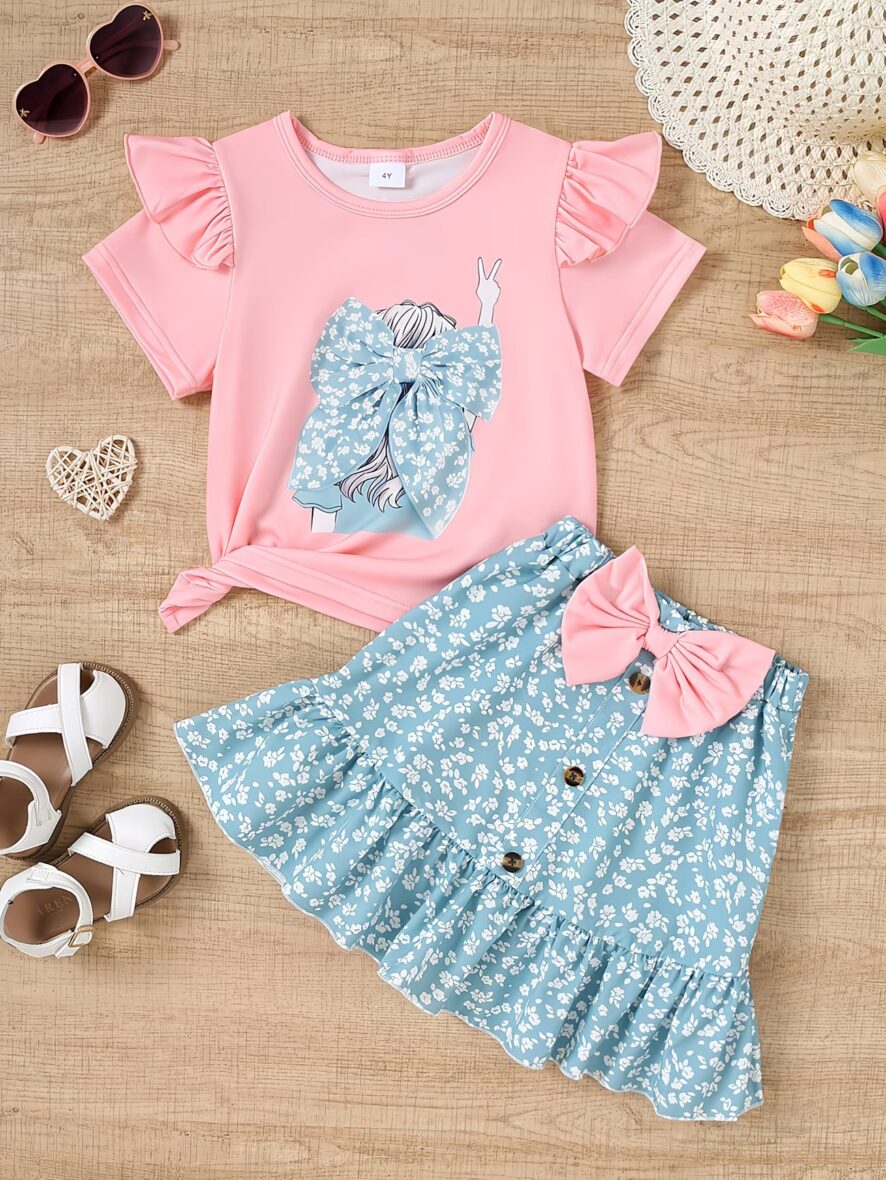 Toddler Girls Top & Ruffle Skirt 2 – Piece Set