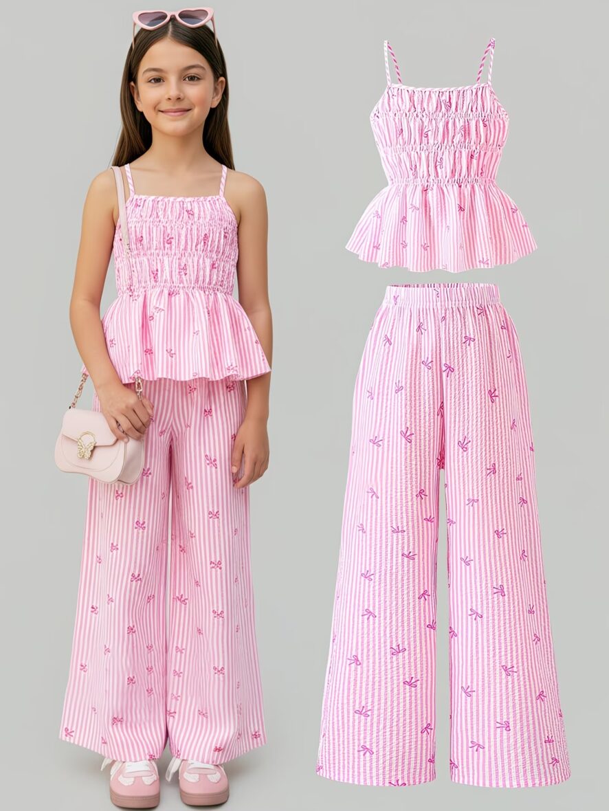 Girls Striped Bow Print 2 – Piece Set