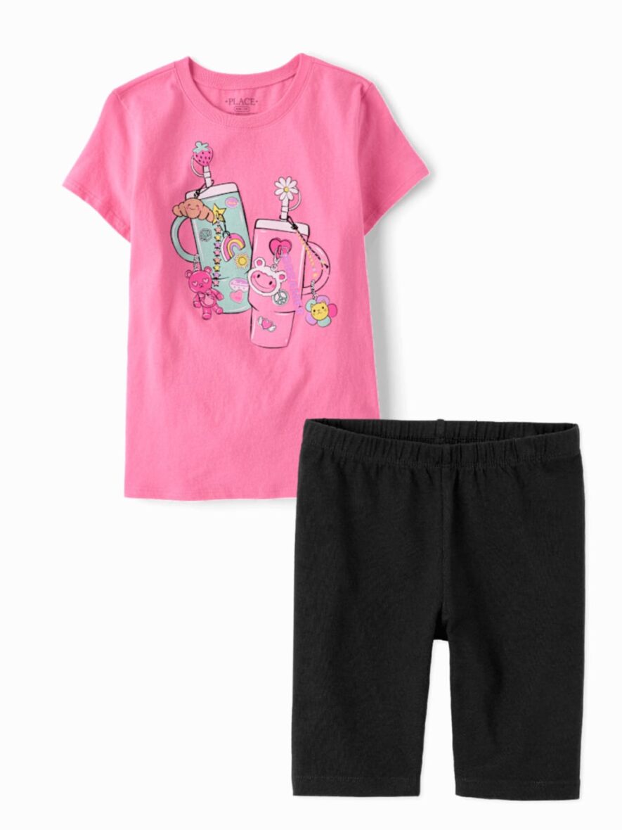 Children’s Place Girls Water Bottle Tee & Biker Shorts 2 – Piece Set