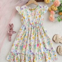 White floral print dress toddler