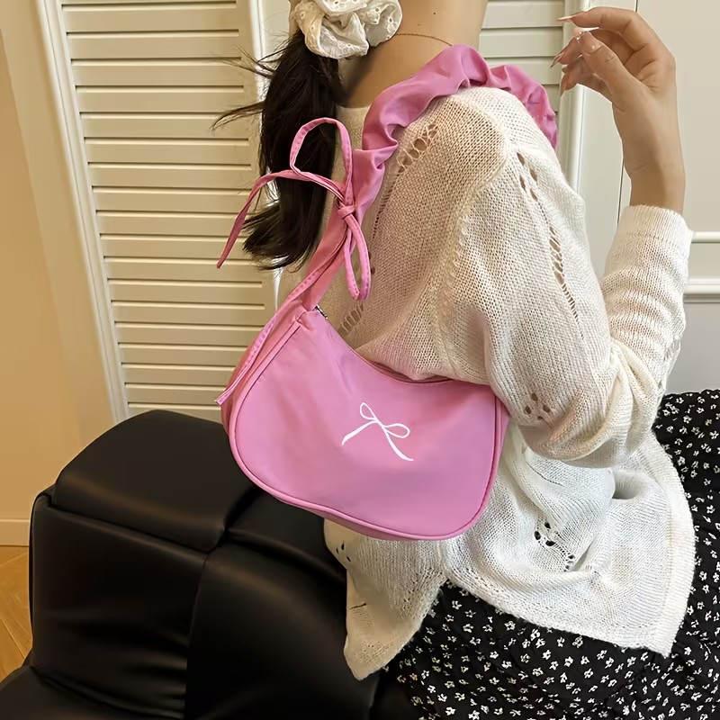 Girls Pink Bow Adjustable Shoulder Bag