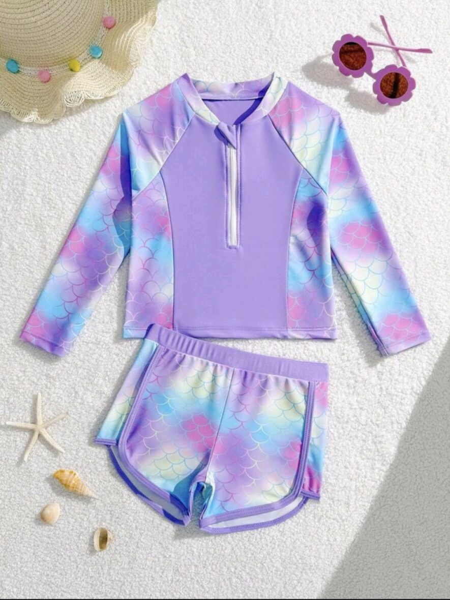 Toddler Girls Two Piece Mermaid Print Swimwear