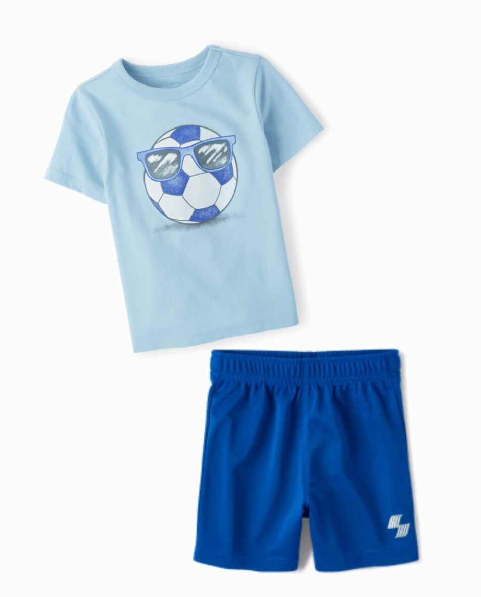 Children’s Place Toddler Boys Soccer Ball Sunglasses Tee & Basketball Shorts Set