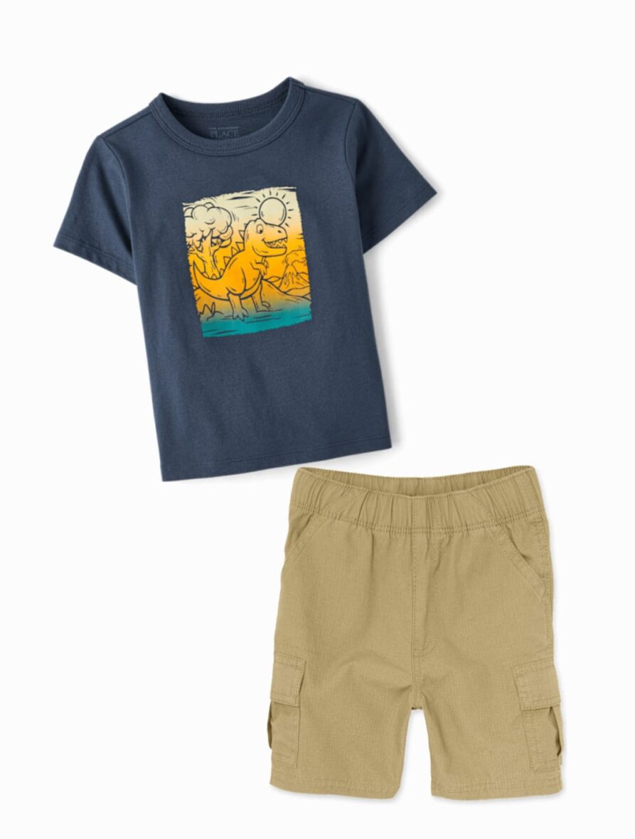 Children’s Place Boys Dino Graphic Tee & Cargo Pull On Shorts Set