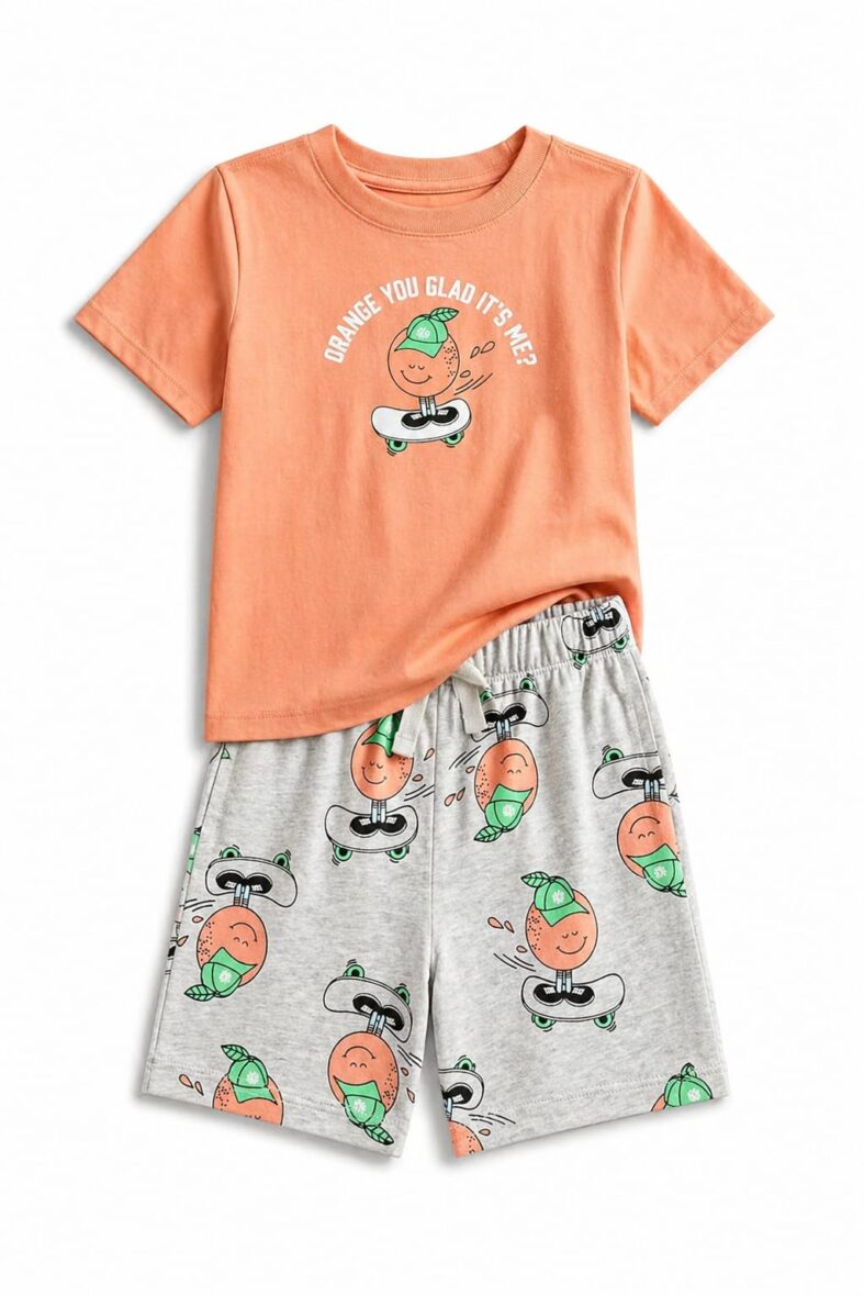 Wonder Nation Toddler Boys Orange Graphic Tee & Shorts 2 – Piece Set