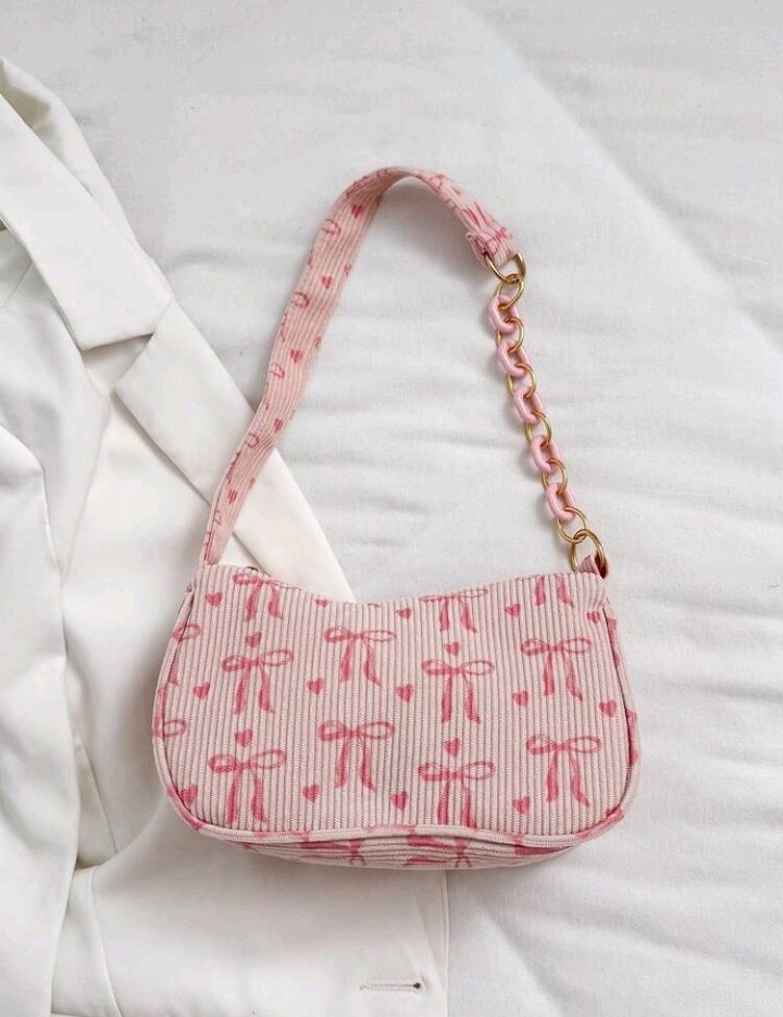 Girls Pink Bow Print Shoulder Bag