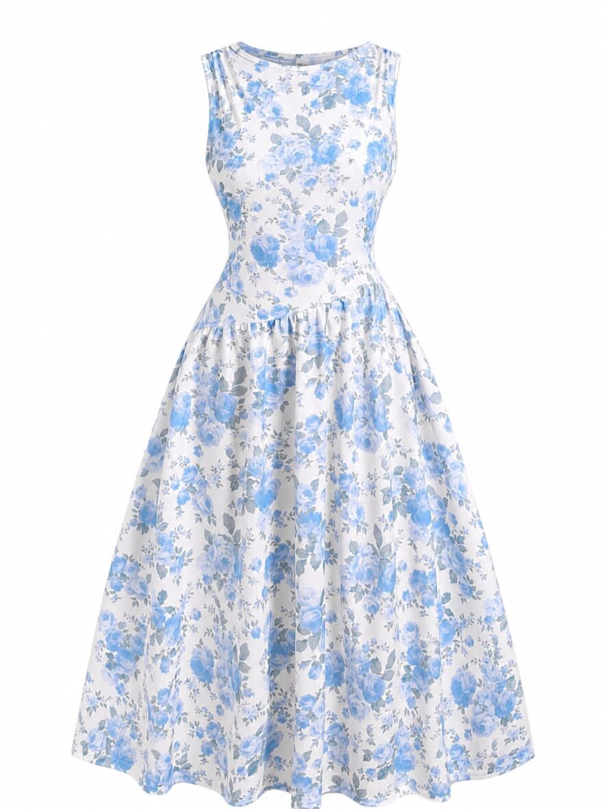 Youth Girls Blue & White Floral Dress