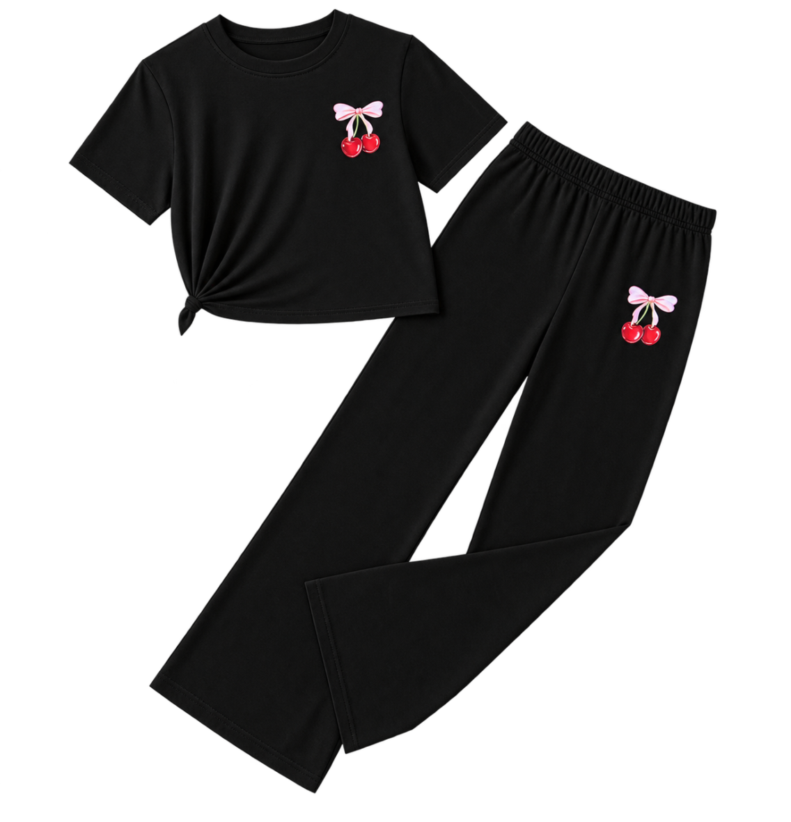 Shein Girls Cherry Top & Flare Pants Set