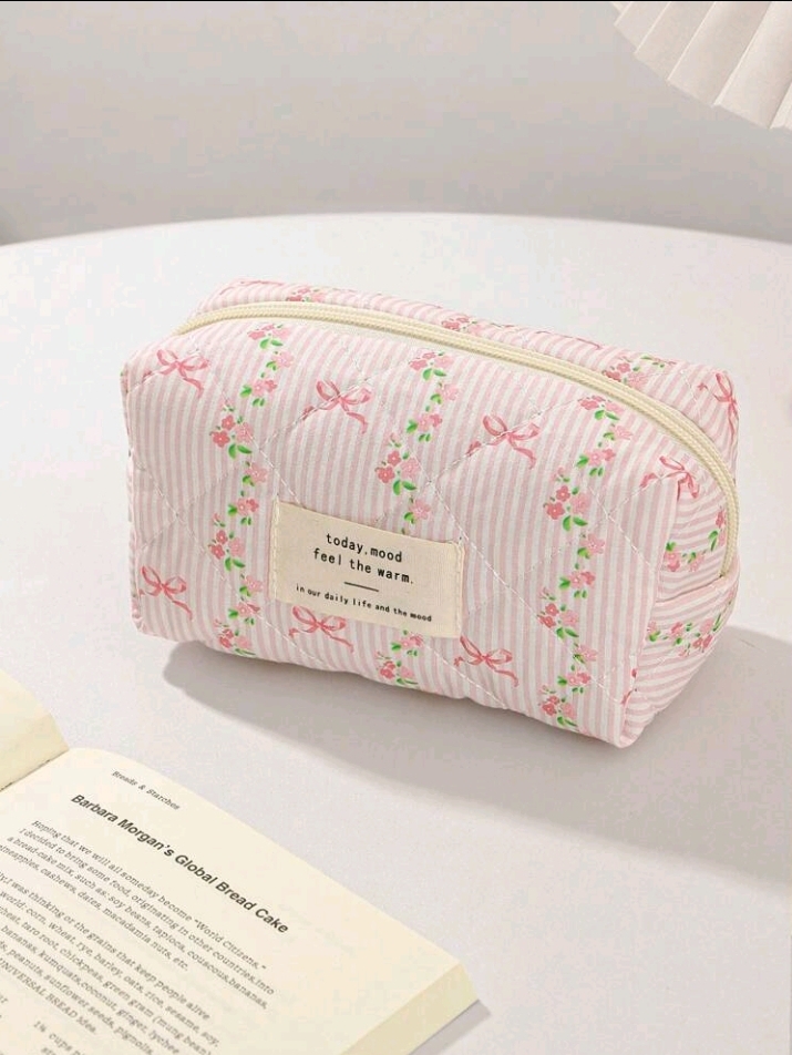 Dainty Flowers & Bow Small Cosmetic Bag