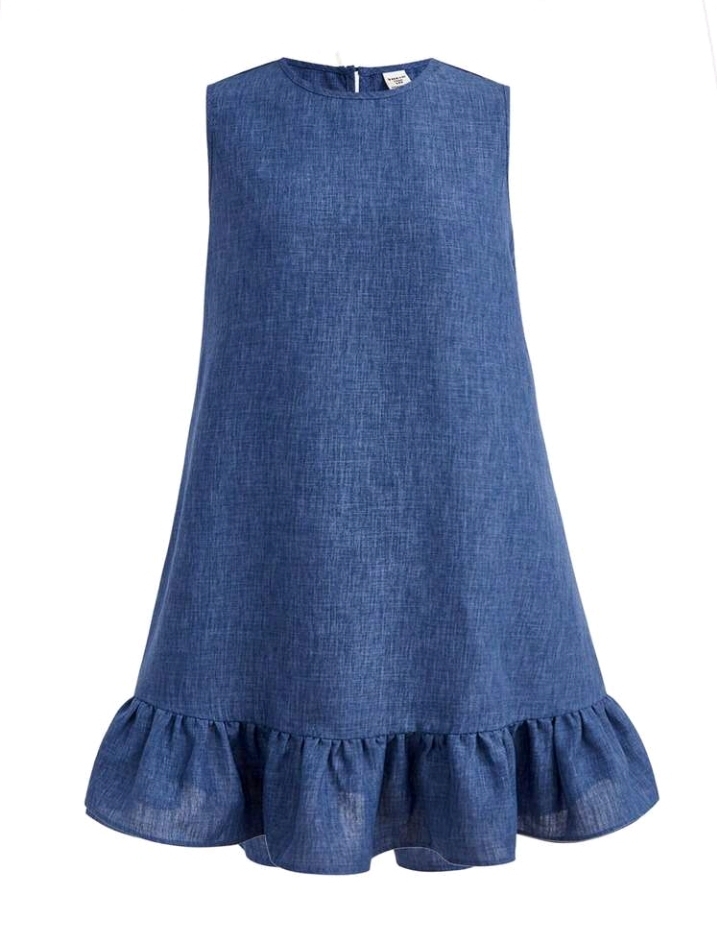 Shein Teen Girls Blue Ruffle Hem Dress